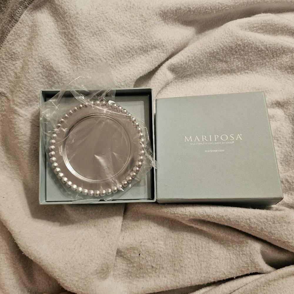Mariposa Beaded Silver Recycled Sandcasted Aluminum Wine Coaster Plate
